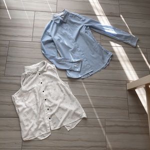 Cat printed blouse and striped shirt bundle